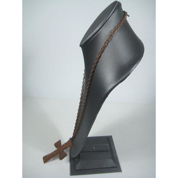 Handmade Copper Cross Pendant Necklace Floral Design Hammered CVG 30 inch Vintag - Picture 13 of 16